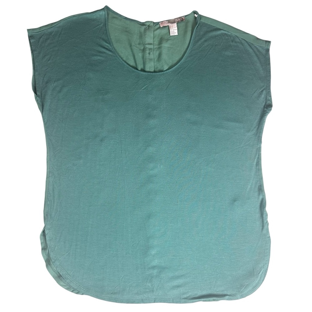 Forever 21 Teal Seafoam Green Layered Cap Sleeve Button Back Blouse L